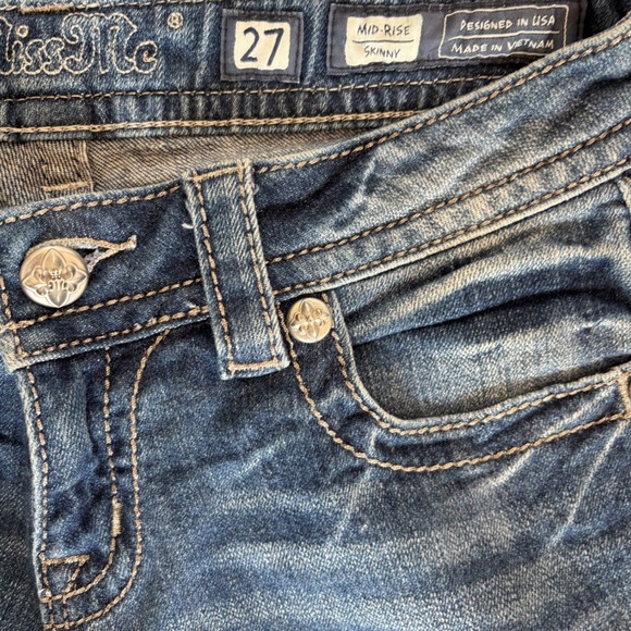 Miss Me Jeans Skinny Mid Rise Embellished Pockets Dark Wash Size 27x31 - Picture 4 of 8